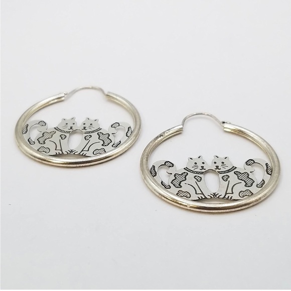 Vintage Sterling Silver Cat Hoop Earrings - Picture 3 of 7